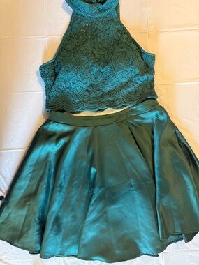 City Triangles Teal Lace Crop Top and Satin Circle Skirt